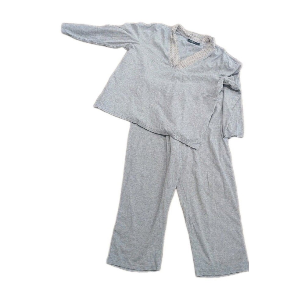 Lauren Ralph Lauren Gray Long‎ Sleeve Button-Up Pajama Set-XL-Modal Cotton